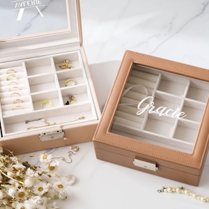 Maßgefertigte Schmuckschatulle aus Leder, personalisierte Vitrine, Erinnerungsgeschenk für Sie