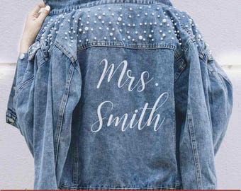 Braut Jeansjacke, Braut Jeansjacke, Zukunft Frau Jacke, personalisierte Jacke, Hochzeit Jeansjacke, Hochzeitsgeschenk für Braut, etwas Blaues
