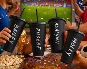 Soccer Watch Party Cups Personalized, Sports Bar Cup, Game Day Accessories, Beach Tumbler with Straw