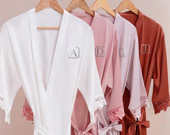 Bridesmaid Robes, Satin Getting Ready Robes, Bridal Robes, Bridesmaid Gifts, Bridesmaids Proposal Gifts, Bridal party Lace Robes