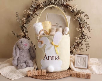 Custom Gift Basket, Nursery Room Decor, Lemon Yellow Name Tote Bag for Kid <N>