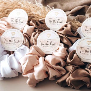 Bridesmaid Satin Scrunchies, Bridesmaid Gifts, Diamond Tag Hair Scrunchies, Bachelorette Party, Green Bridesmaid, Silk Scrunchies