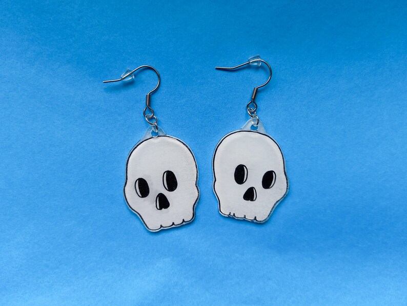 hypoallergenic handmade shrink plastic jewelry perfect for halloween Skull earrings