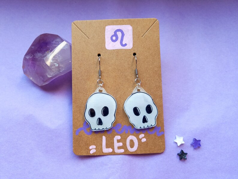 hypoallergenic handmade shrink plastic jewelry perfect for halloween Skull earrings