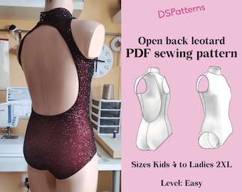 Diy Dance Leotard sewing pattern PDF  - leotard with open back and high collar instant Download