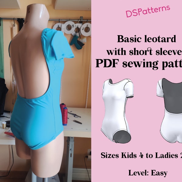 Diy Dance Leotard sewing pattern PDF  - leotard with short sleeve and open back instant Download