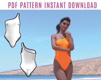 Diy naaipatroon badpak met één schouder (pdf) - hoog uitgesneden direct downloaden