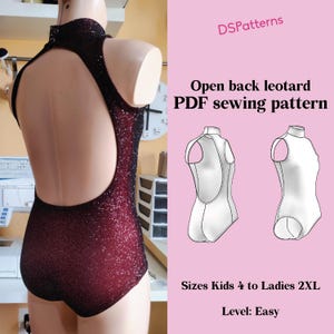 Patrón de costura en PDF para leotardo de baile DIY – Diseño con espalda descubierta y cuello alto / Descarga instantánea