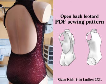 Patrón de costura en PDF para leotardo de baile DIY – Diseño con espalda descubierta y cuello alto / Descarga instantánea