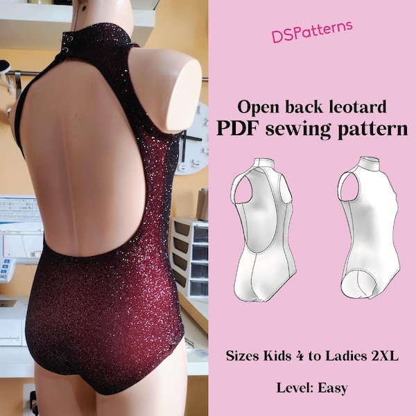 DIY Dance Leotard Sewing Pattern PDF – Open Back & High Collar Design | Instant Download