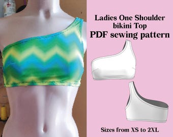 DIY BIKINI one shoulder bikini top sewing pattern PDF - instant download