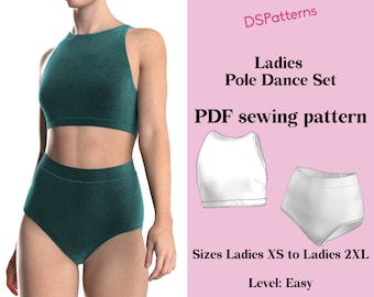 Diy pole dance set sewing pattern PDF - woman sizes - halter top and high waist shorts instant Download BUNDLE