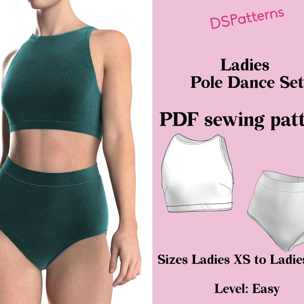 Diy pole dance set sewing pattern PDF - woman sizes - halter top and high waist shorts instant Download BUNDLE