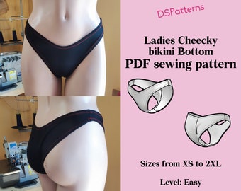 Diy Cheeky bikini bottom sewing pattern PDF  - medium legcut instant Download