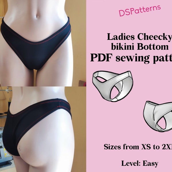 Diy Cheeky bikini bottom sewing pattern PDF  - medium legcut instant Download