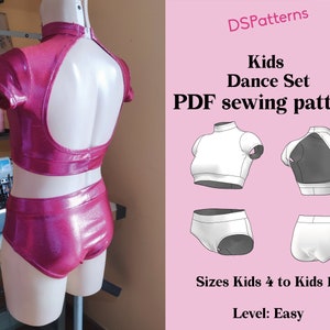DIY kids dance costume sewing pattern PDF - sizes 4-16 - mock neck top and mid waist shorts instant Download BUNDLE