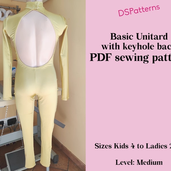 DIY Sewing pattern Unitard  PDF  - Dance Aerial Catsuit with Keyhole back and high collar Instant DOWNLOAD