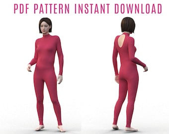 Diy Unitard-naaipatroon (pdf) - Catsuit met open achterkant en hoge kraag direct downloaden