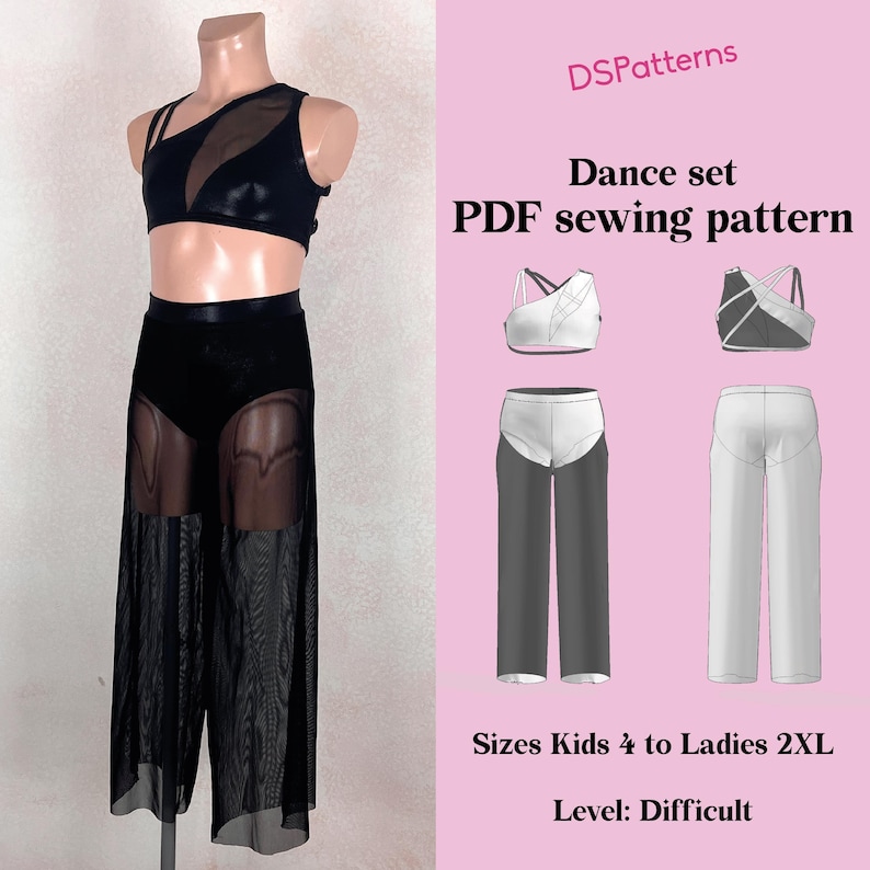 Dance Costume PDF Sewing Pattern – Sheer Wide Leg Pants & Keyhole Top ...