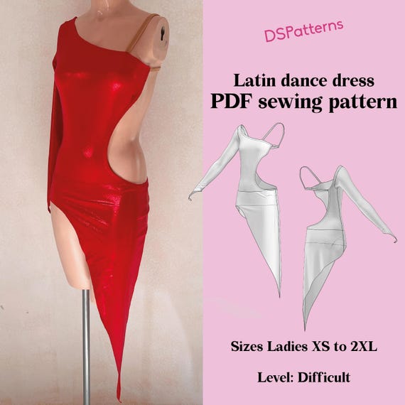 Asymmetrical Latin Dance Dress Sewing Pattern – One Sleeve Ballroom Costume (PDF Download)