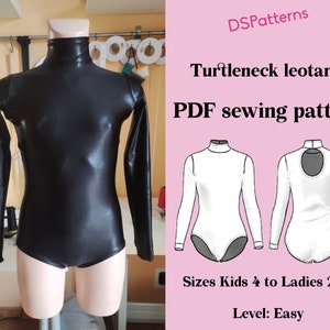 Diy Dance Leotard sewing pattern PDF  - turtleneck leotard with long sleeve instant Download