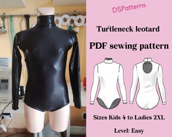Diy Dance Leotard sewing pattern PDF  - turtleneck leotard with long sleeve instant Download