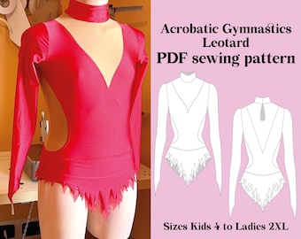 Acrobatic Gymnastics Leotard Sewing Pattern | High Neck, Long Sleeves & Jagged Hem Skirt | Instant Download