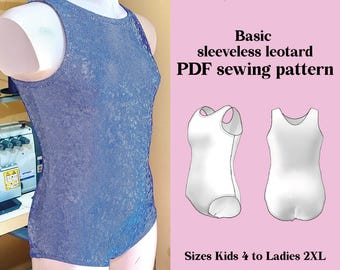 Patrón de costura en PDF para leotardo de baile DIY - leotardo sin mangas de descarga instantánea