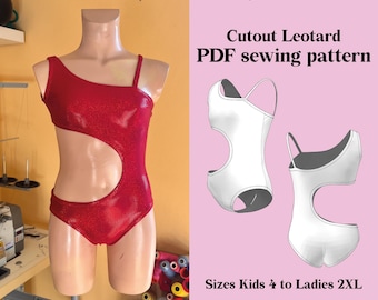 DIY Dance Leotard Sewing Pattern PDF – Asymmetrical with side cutout Design | Instant Download