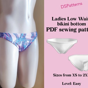 DIY BIKINI Low waist bikini bottom sewing pattern PDF  - Retro 70&#39;s Y2K  instant Download