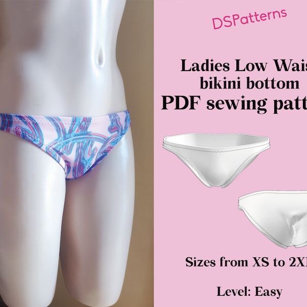 DIY BIKINI Low waist bikini bottom sewing pattern PDF  - Retro 70's Y2K  instant Download