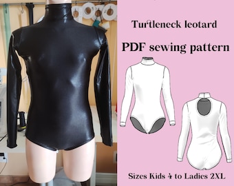 Diy Dance Leotard sewing pattern PDF  - turtleneck leotard with long sleeve instant Download