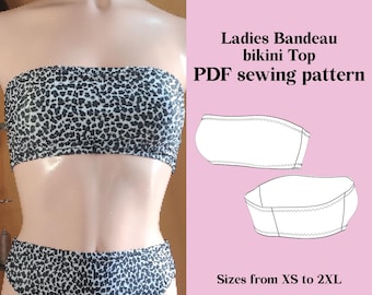 Patrón de costura en PDF para top de bikini tipo bandeau (descarga instantánea)