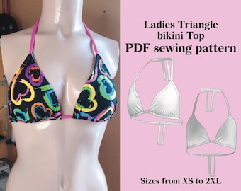 Patrón de costura de bikini DIY en PDF - Top de bikini triangular estilo años 20 (descarga instantánea)