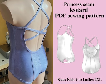 Patrón de costura en PDF para leotardo de baile DIY - Leotardo con costuras princesa y tirantes finos (descarga instantánea)