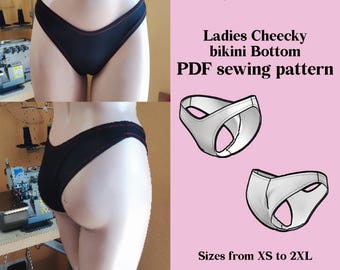 Diy Cheeky bikini bottom sewing pattern PDF  - medium legcut instant Download