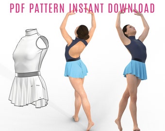 Diy Ballet Leotard and skirt sewing pattern PDF - girl and woman sizes -leotard with high collar and open back instant Download BUNDLE