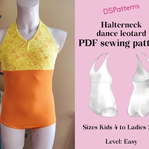 Diy Ballet Leotard sewing pattern PDF  - Halterneck leotard instant Download