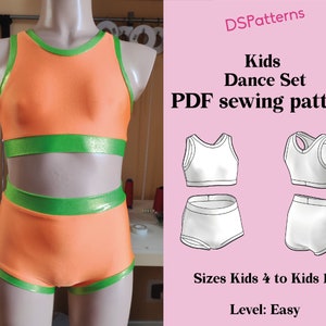 DIY girl dance set sewing pattern PDF - sizes 4-16 - halter top and high waist shorts instant Download BUNDLE