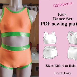 DIY girl dance set sewing pattern PDF - sizes 4-16 - halter top and high waist shorts instant Download BUNDLE