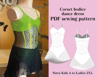 Patrón de costura para vestido de patinaje artístico: falda con capas y apliques en el corpiño (PDF)