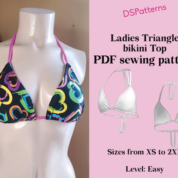 DIY Bikini Sewing Pattern PDF  - Triangle bikini top Y2K instant Download
