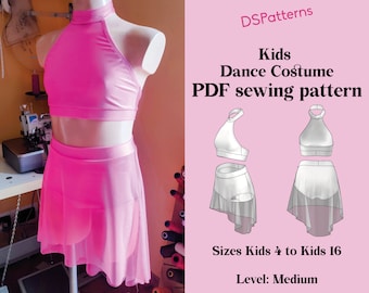 DIY kids Lyrical dance costume sewing pattern PDF - sizes 4-16 - halter top and Highlow skirt instant Download BUNDLE