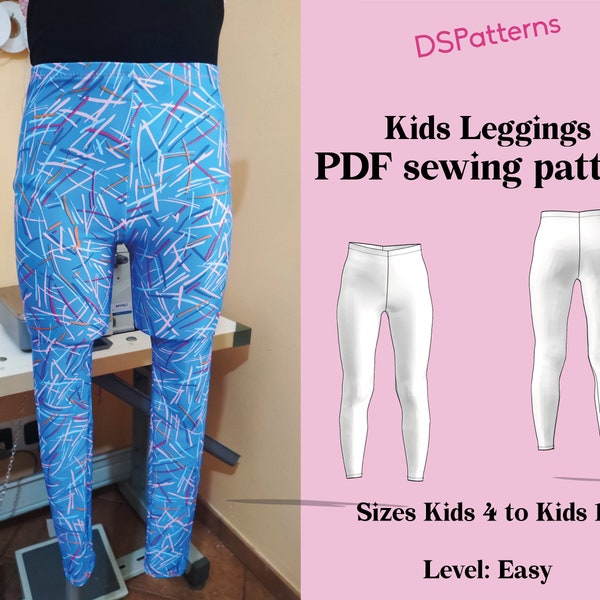 DIY Kids Leggings sewing pattern PDF  - High waist - instant DOWNLOAD