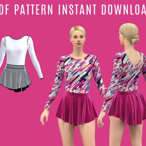 Diy Ballet Leotard and skirt sewing pattern PDF - girl and woman sizes -leotard with long sleeve and round neckline instant Download BUNDLE