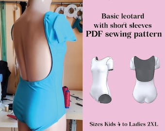 Dance Leotard Sewing Pattern PDF - Short Sleeve, Open Back (Instant Download)