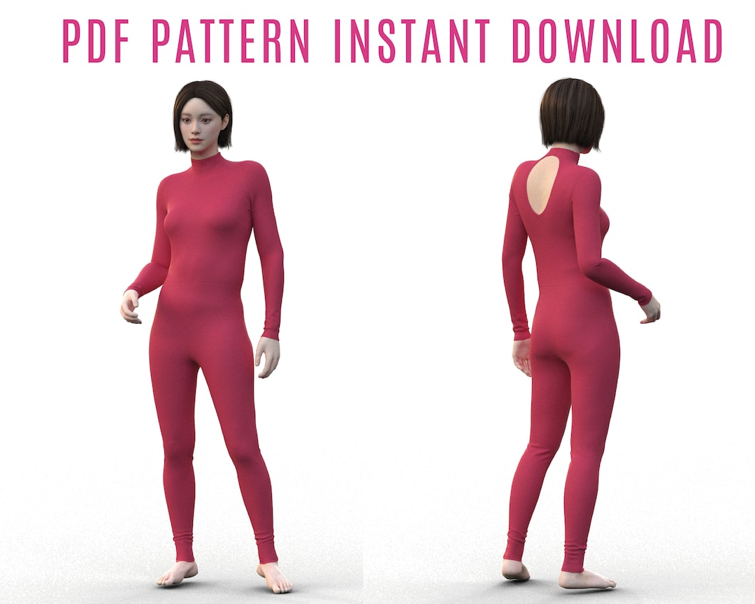 Diy Unitard Sewing Pattern PDF Catsuit With Open Back and High Collar