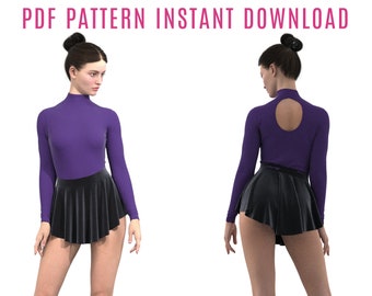 Diy Ballet Leotard and skirt sewing pattern PDF - girl and woman sizes -leotard with high collar and open back instant Download BUNDLE