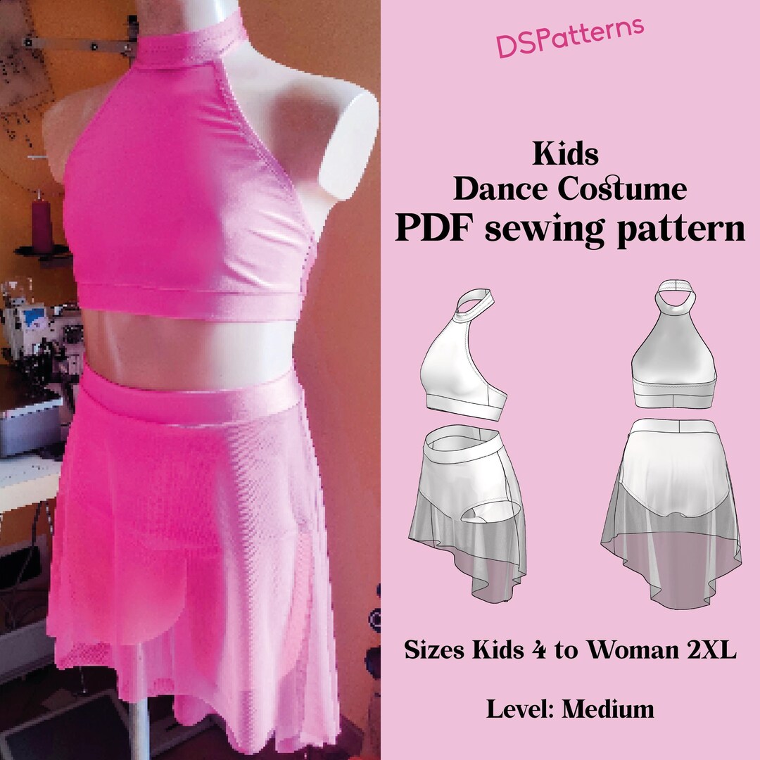 Kids Lyrical Dance Costume Sewing Pattern – Halter Top & High-low Skirt ...