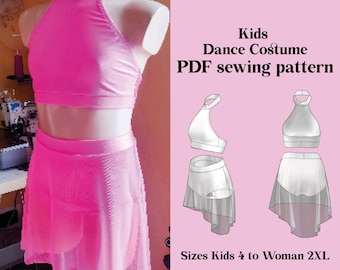 Kids Lyrical Dance Costume Sewing Pattern – Halter Top & High-Low Skirt (PDF)